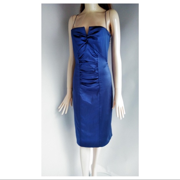 Nicole Miller Collection Blue Satin Cocktail Dress - Picture 9 of 14